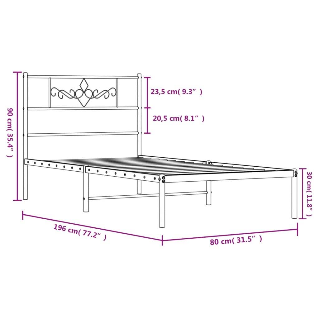 vidaXL Metallbett ohne Matratze mit Kopfteil Weiß 75x190 cm