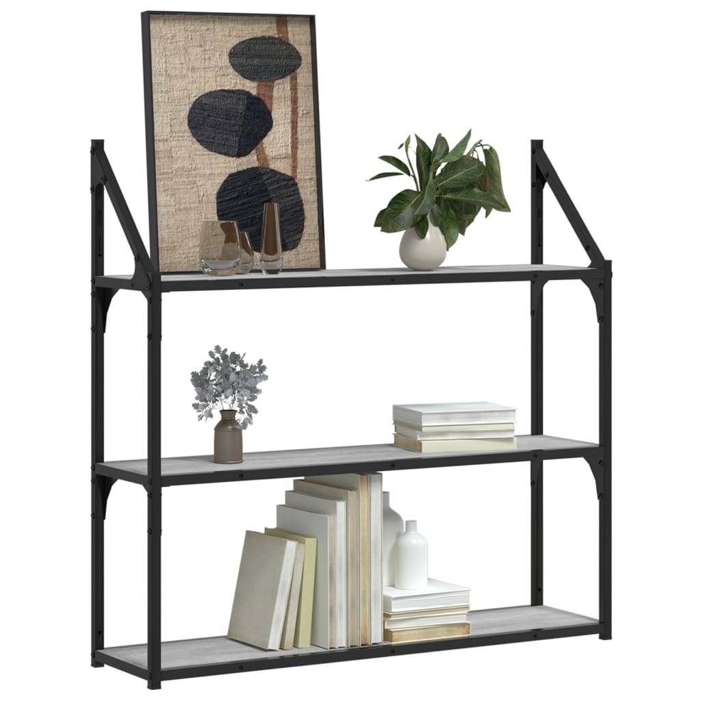 vidaXL Wandregal 3 Fächer Grau Sonoma 80x21x78,5 cm Holzwerkstoff