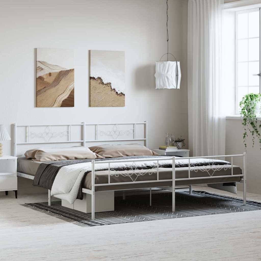 vidaXL Bettgestell mit Kopf- und Fußteil Metall Weiß 183x213 cm