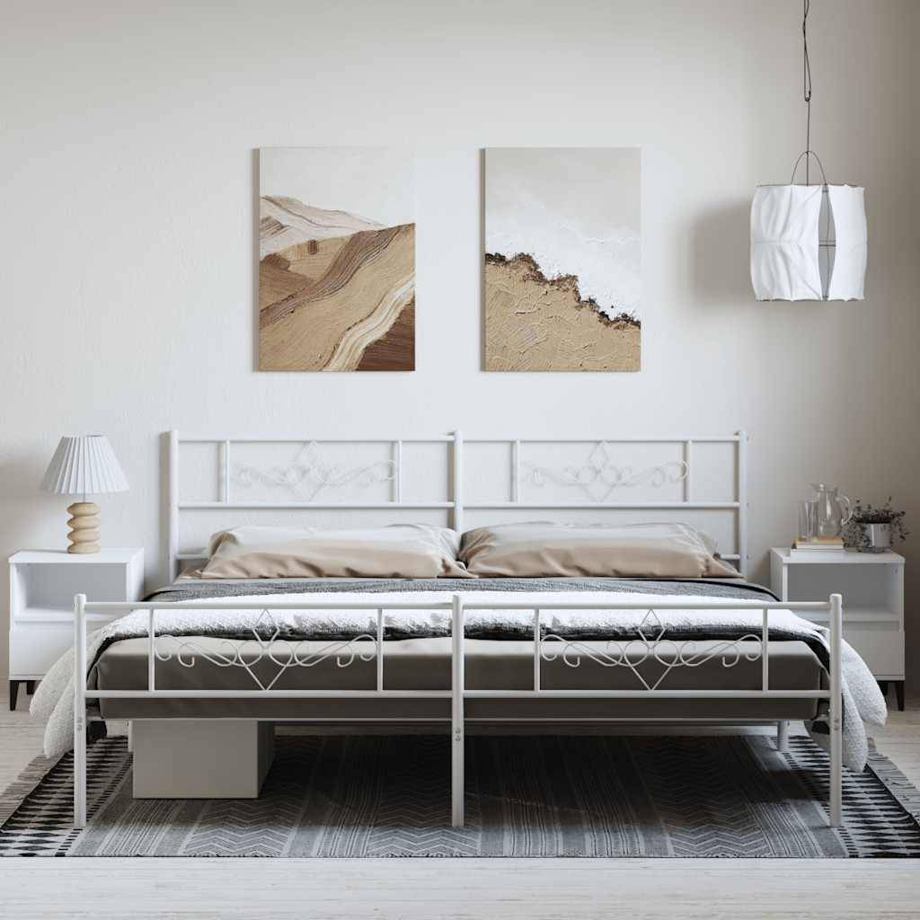 vidaXL Bettgestell mit Kopf- und Fußteil Metall Weiß 183x213 cm