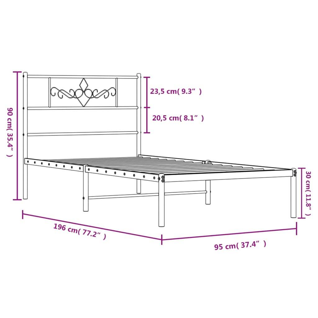 vidaXL Bettgestell mit Kopfteil Metall Weiß 90x190 cm