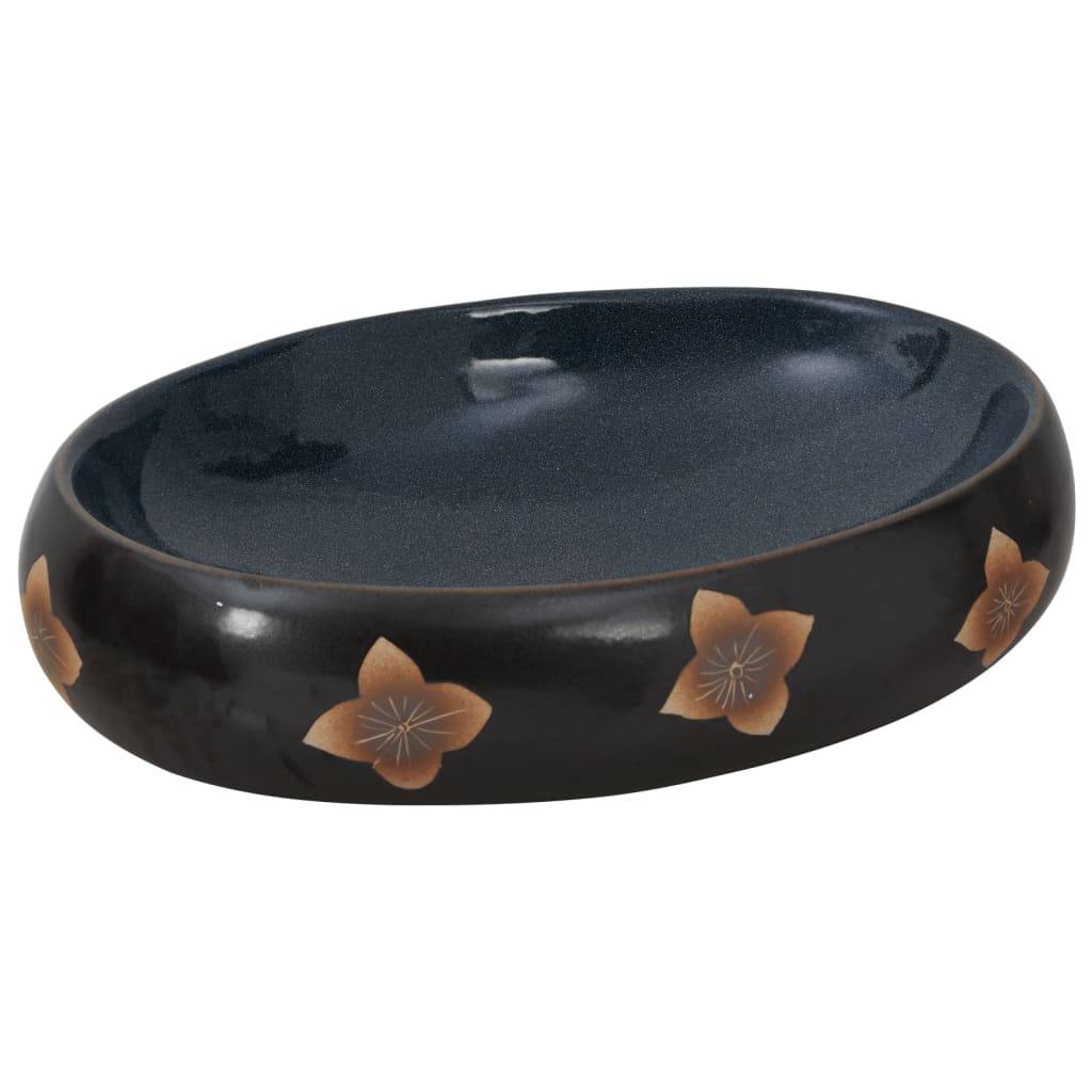 vidaXL Aufsatzwaschbecken Schwarz und Blau Oval 59x40x15 cm Keramik