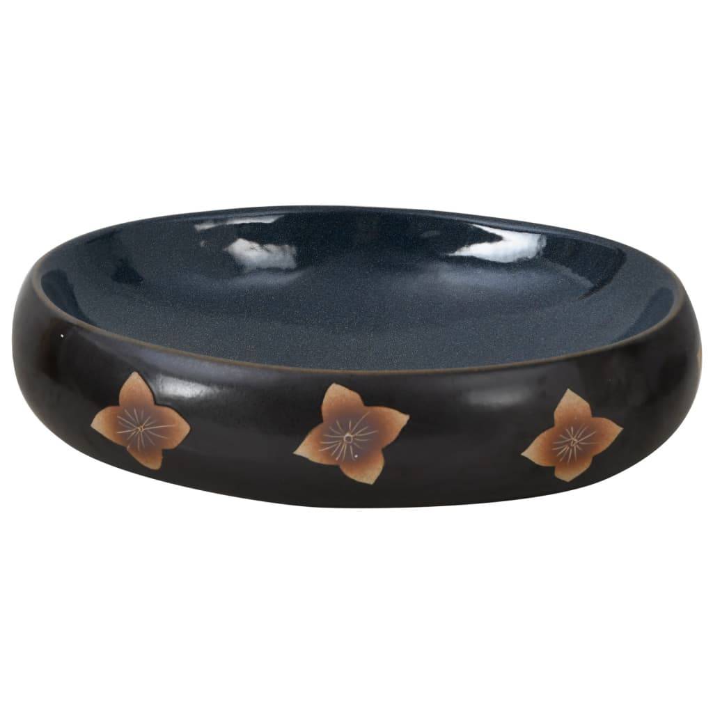 vidaXL Aufsatzwaschbecken Schwarz und Blau Oval 59x40x15 cm Keramik