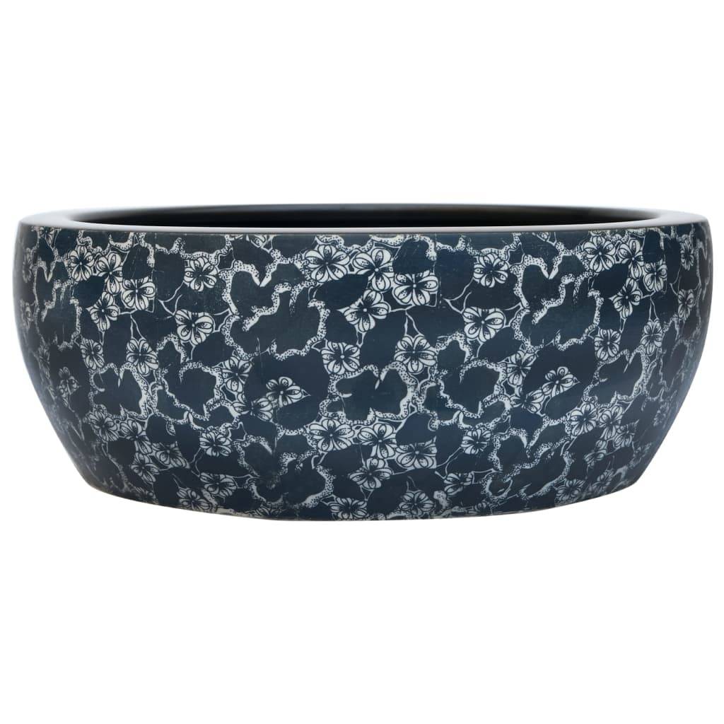 vidaXL Aufsatzwaschbecken Schwarz und Blau Rund Ø41x14 cm Keramik