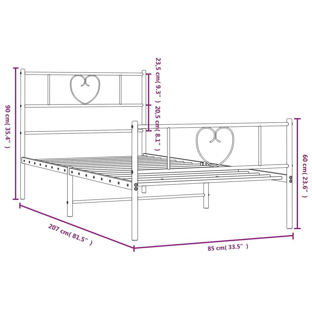 vidaXL Bettgestell mit Kopf- und Fußteil Metall Schwarz 80x200 cm