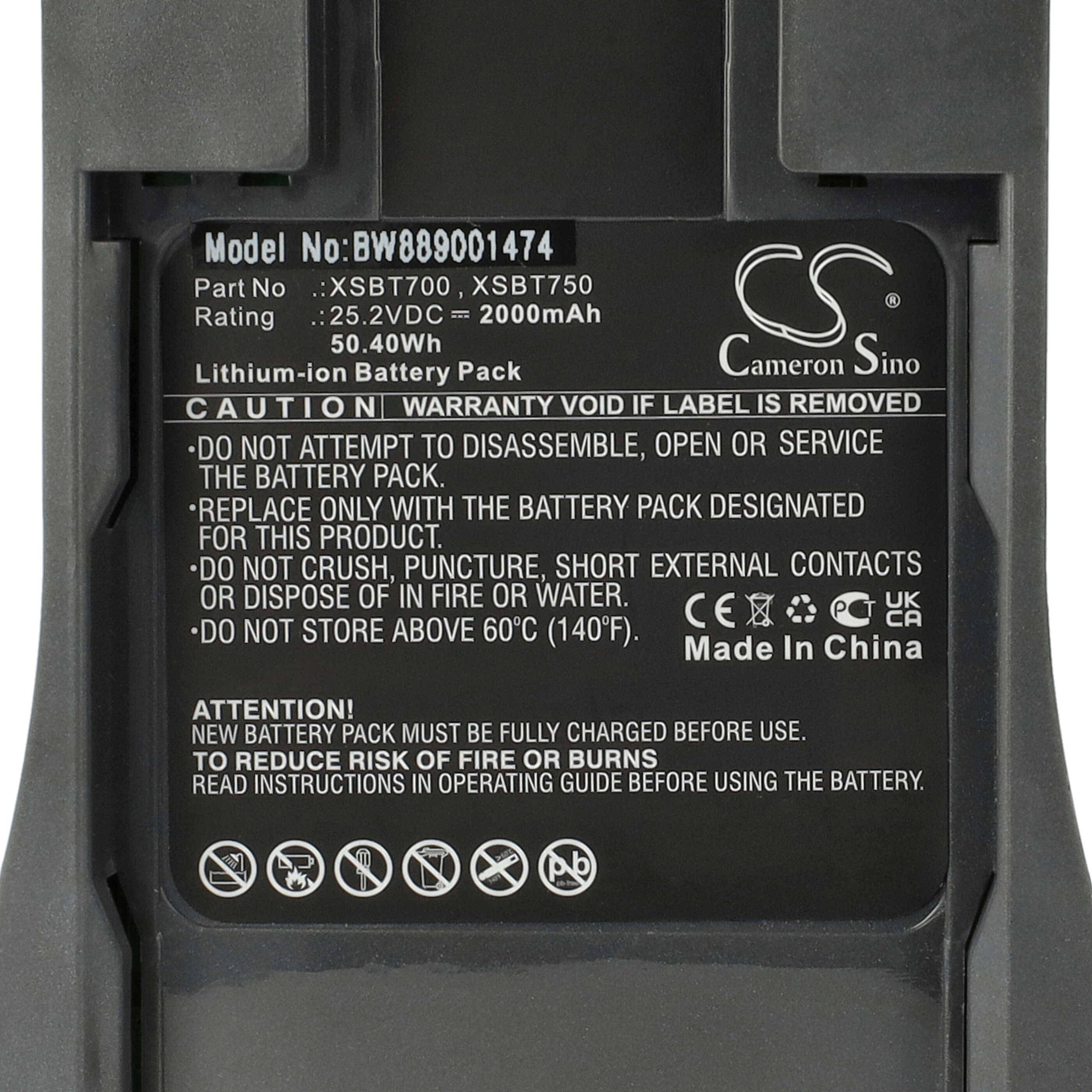 vhbw Akku Ersatz für Shark XSBT700, XSBT700EU, XSBT750, XSBT750EU für Staubsauger (2000 mAh, 25,2 V, Li-Ion)