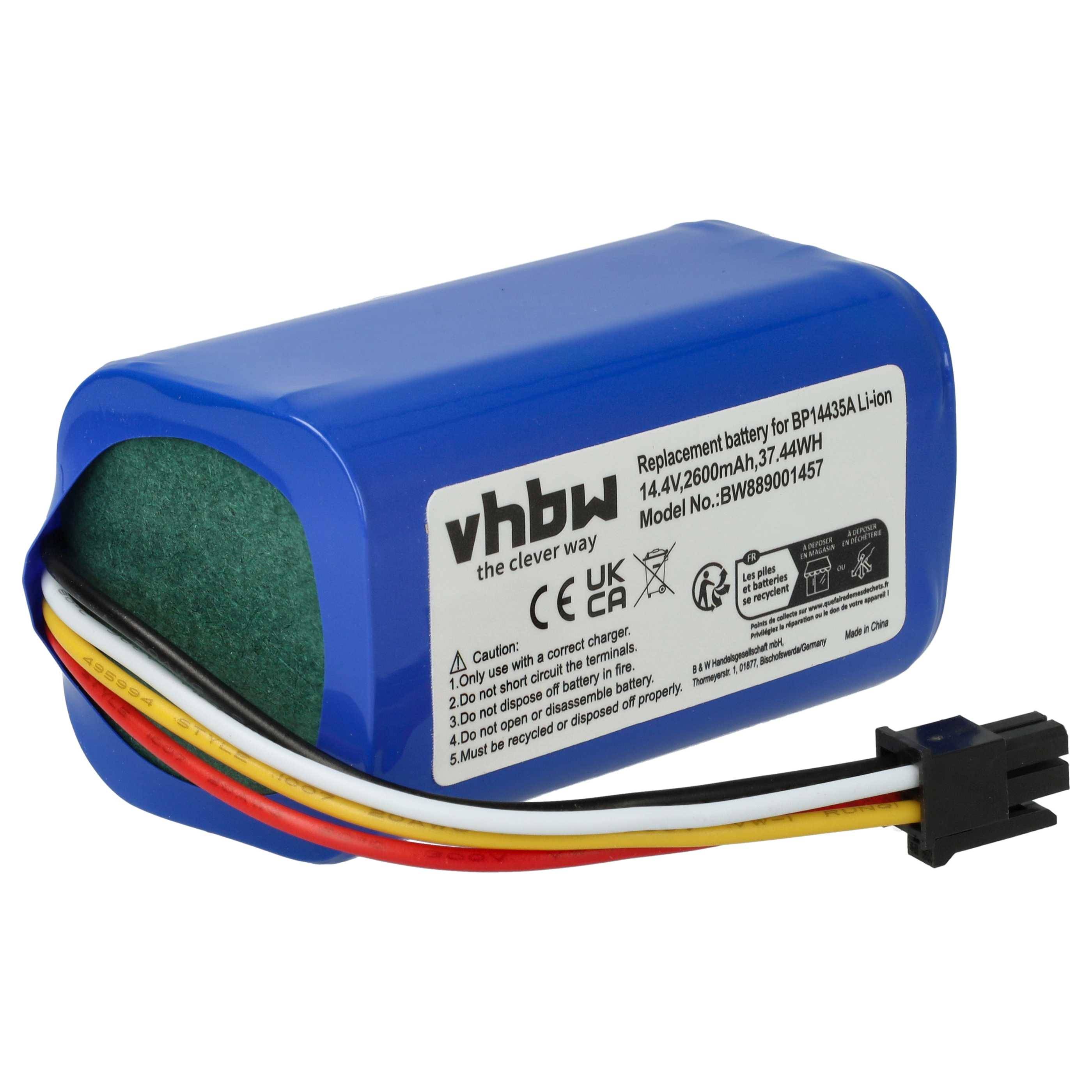 vhbw Akku Ersatz für Eureka/Midea BP14435A für Saugroboter (2600 mAh, 14,4 V, Li-Ion)