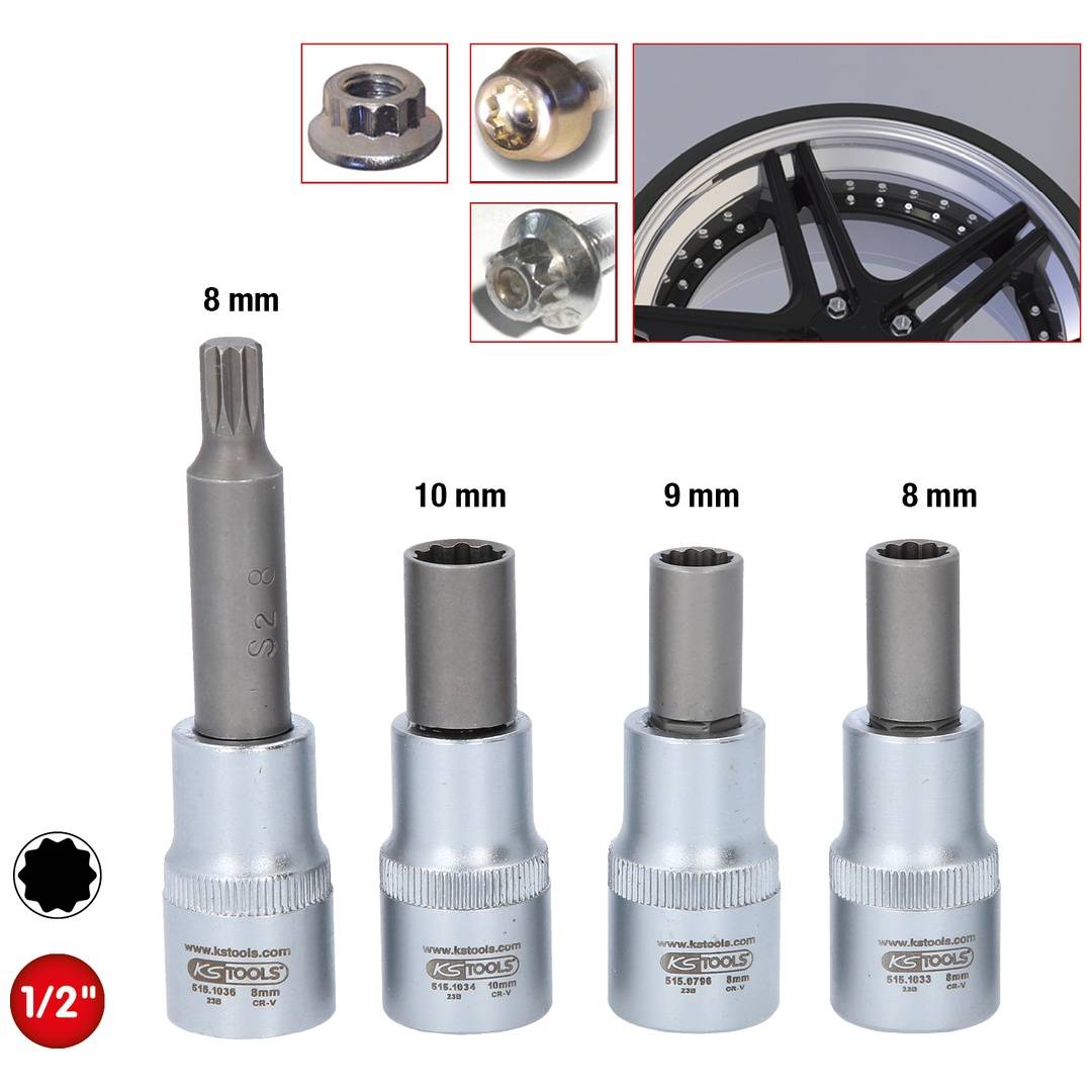KS Tools OZ Spezial-Alu-Felgen-Stecknuss-Satz für mehrteilige OZ-Felgen, 4-tlg.