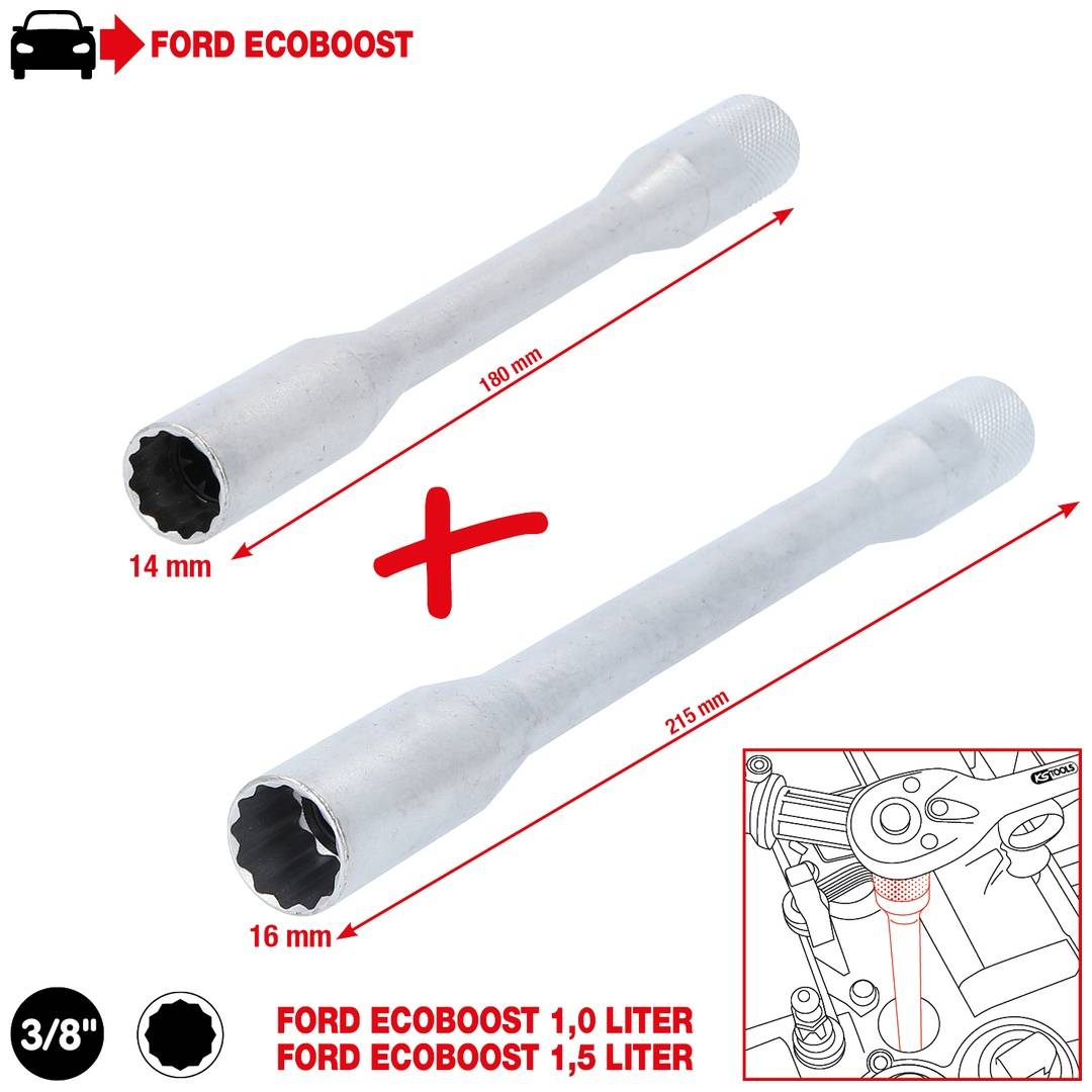 KS Tools 3/8 Zündkerzen-Stecknuss-Satz für EcoBoost Motoren, 2-tlg.