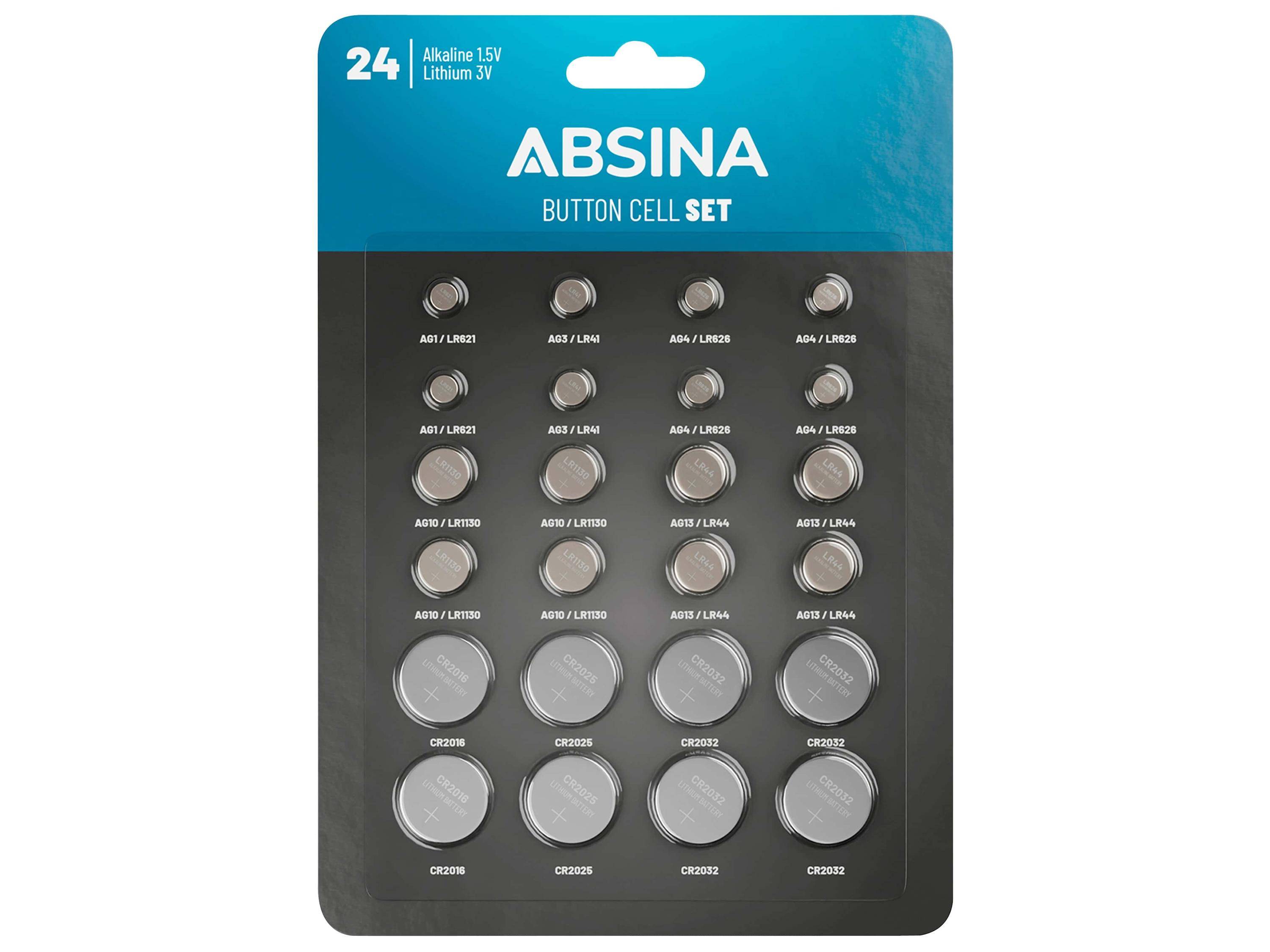 ABSINA Knopfzellen-Set, 24-teilig