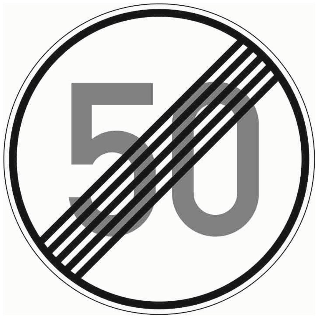 Verkehrszeichen 278-50 Ronde 600 mm, Ende 50 km/h, RAL-Gütezeichen Folie RA1