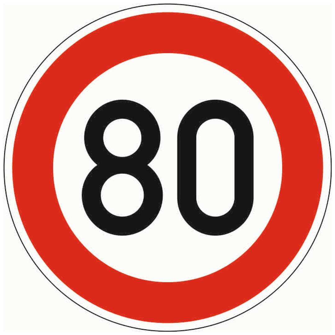 Verkehrszeichen 274-80 Ronde 600 mm, 80 km/h, RAL-Gütezeichen Folie RA1