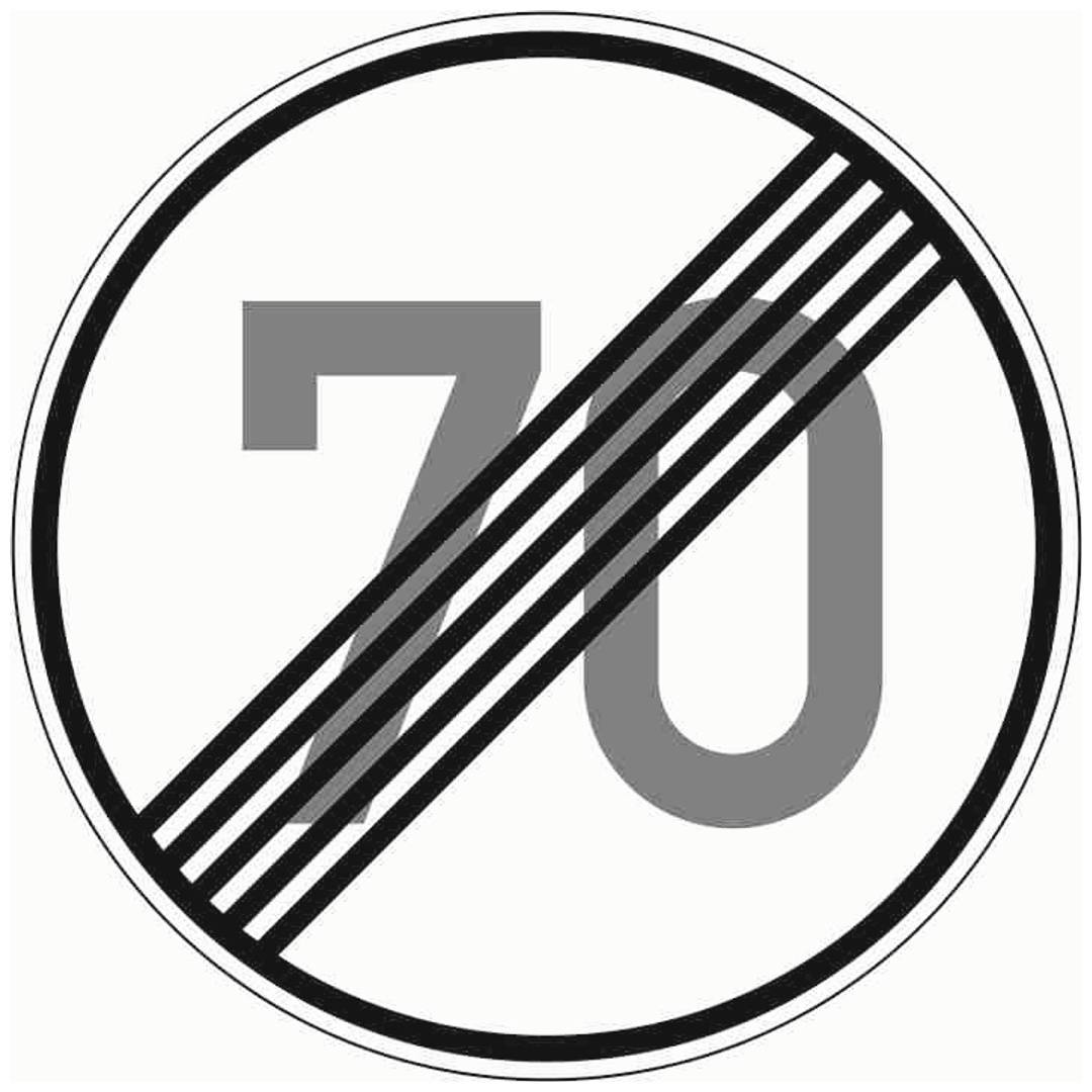 Verkehrszeichen 278-70 Ronde 600 mm, Ende 70 km/h, RAL-Gütezeichen Folie RA1