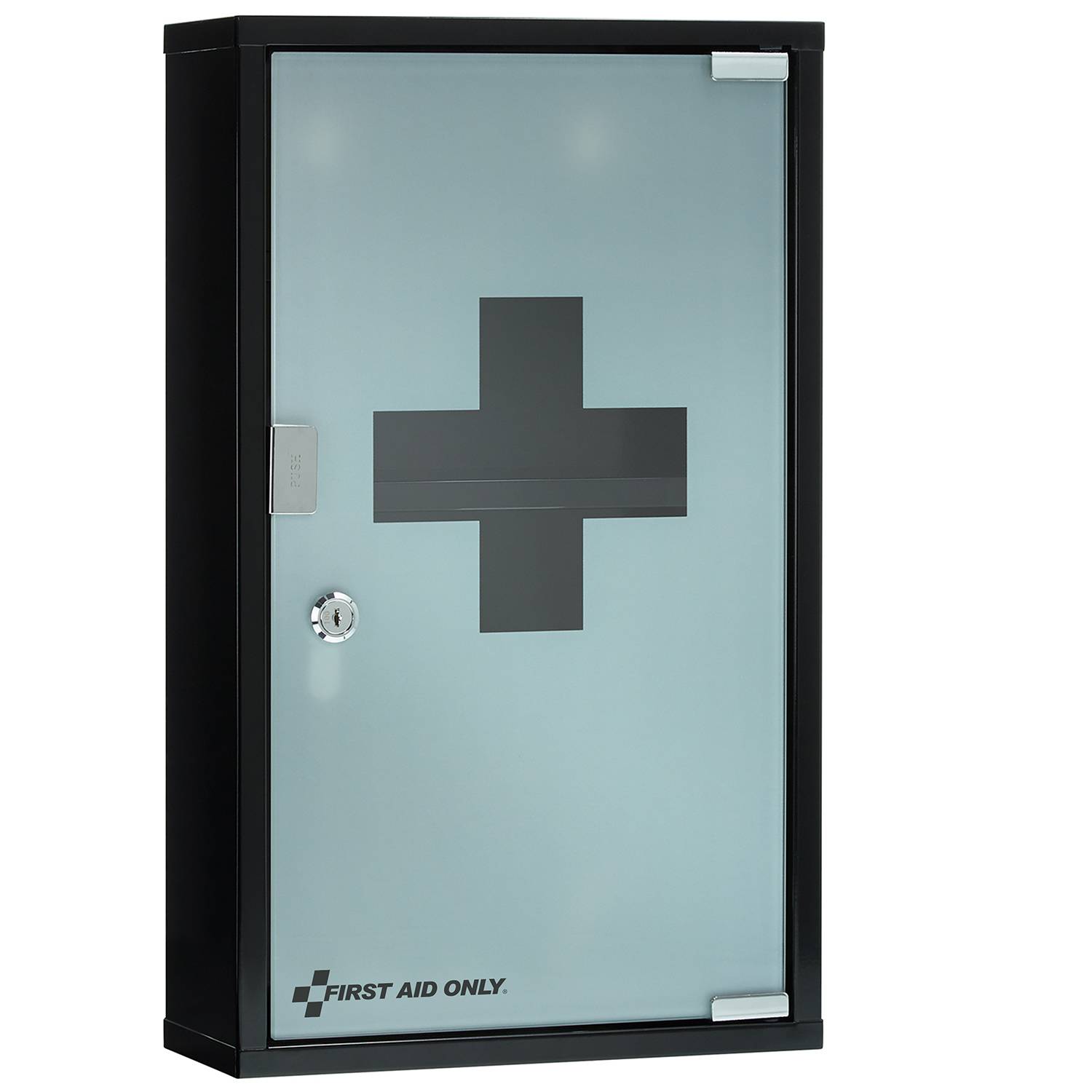First Aid Only Medizinschrank Schwarz mit Glastür und 3 Fächern