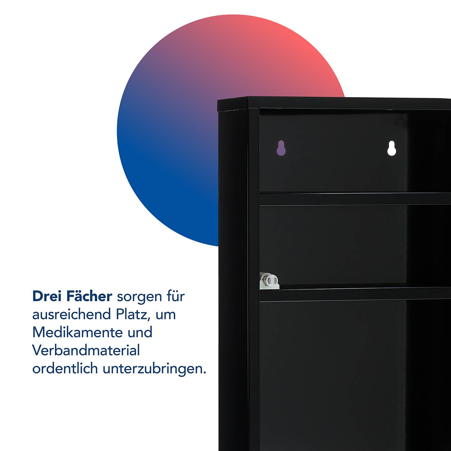 First Aid Only Medizinschrank Schwarz mit Glastür und 3 Fächern