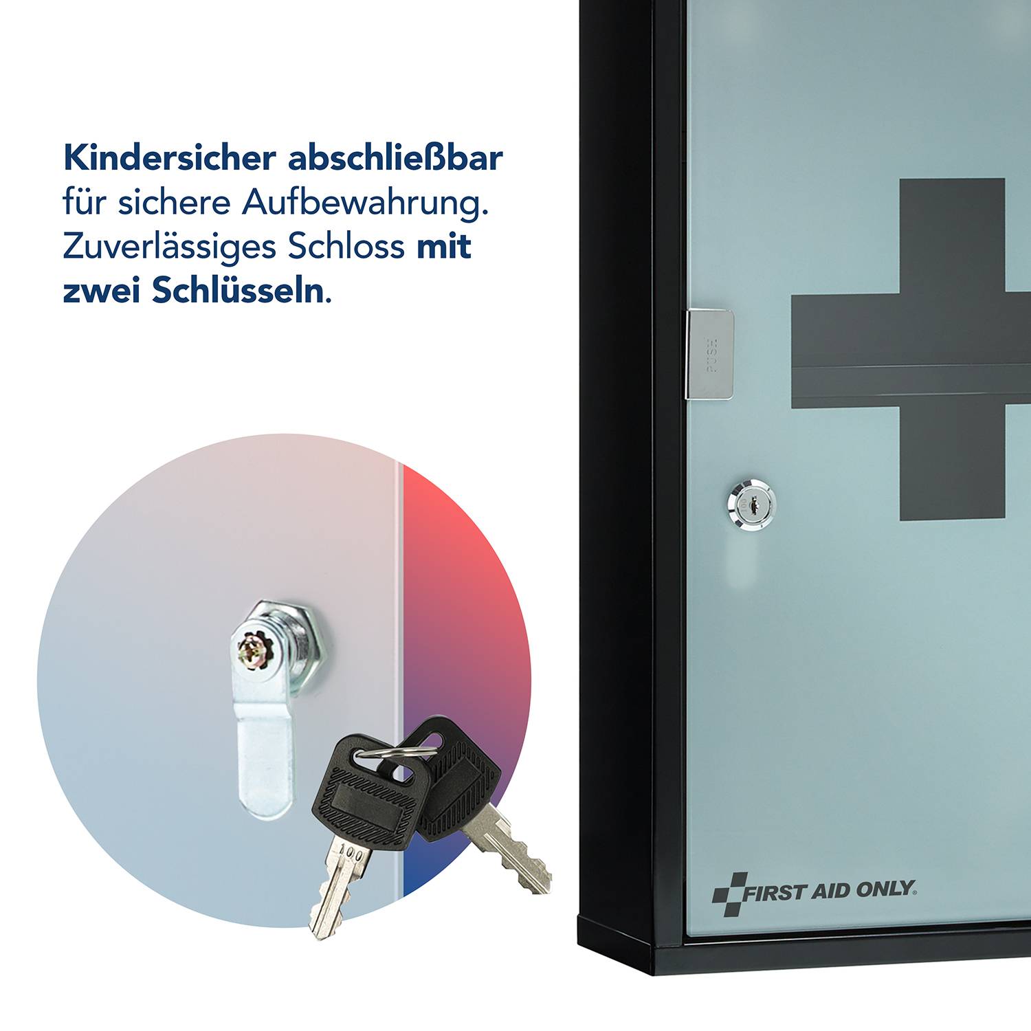 First Aid Only Medizinschrank Schwarz mit Glastür und 3 Fächern