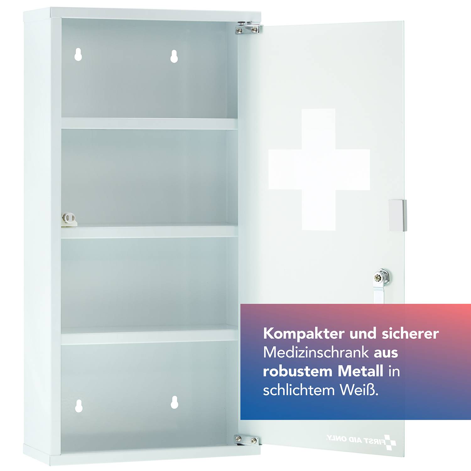 First Aid Only Medizinschrank Weiß mit Glastür und 4 Fächern