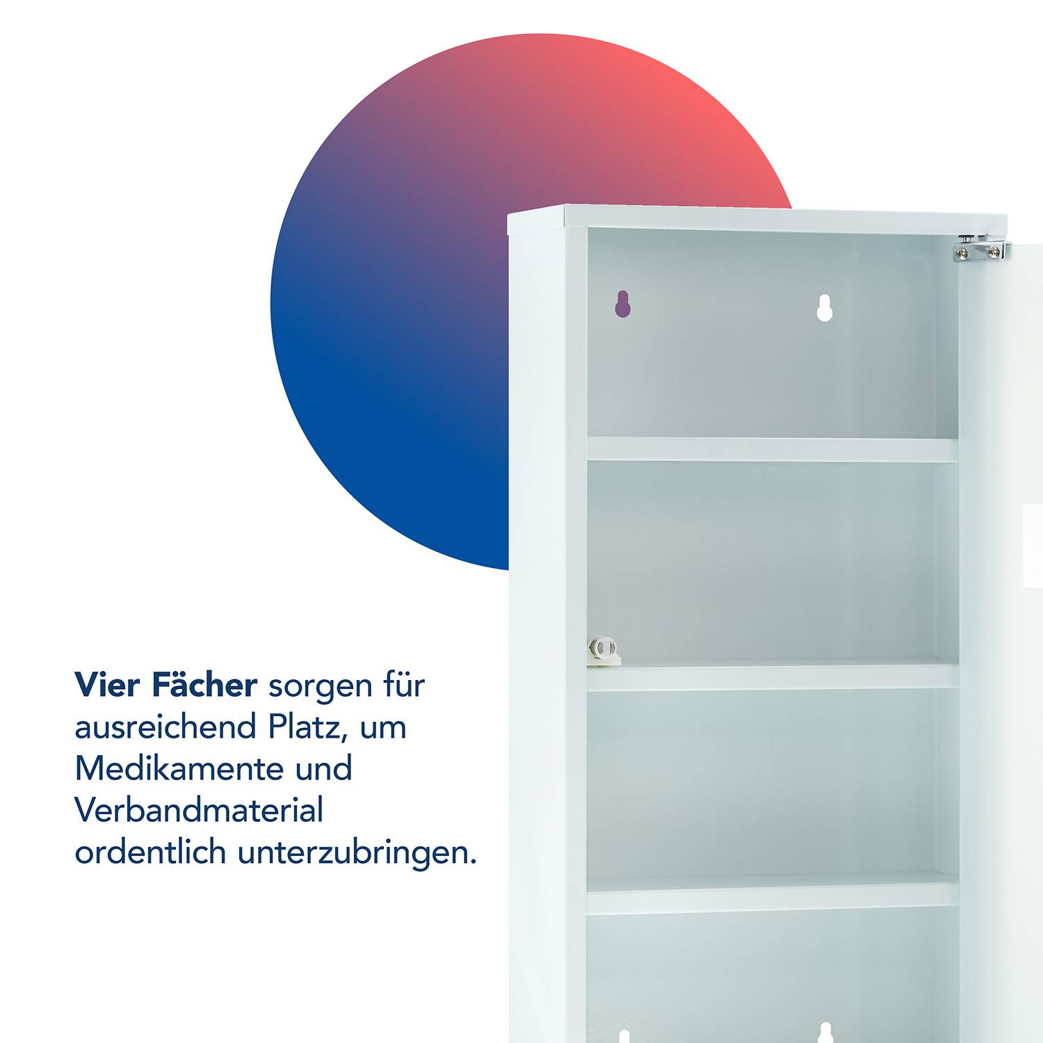 First Aid Only Medizinschrank Weiß mit Glastür und 4 Fächern