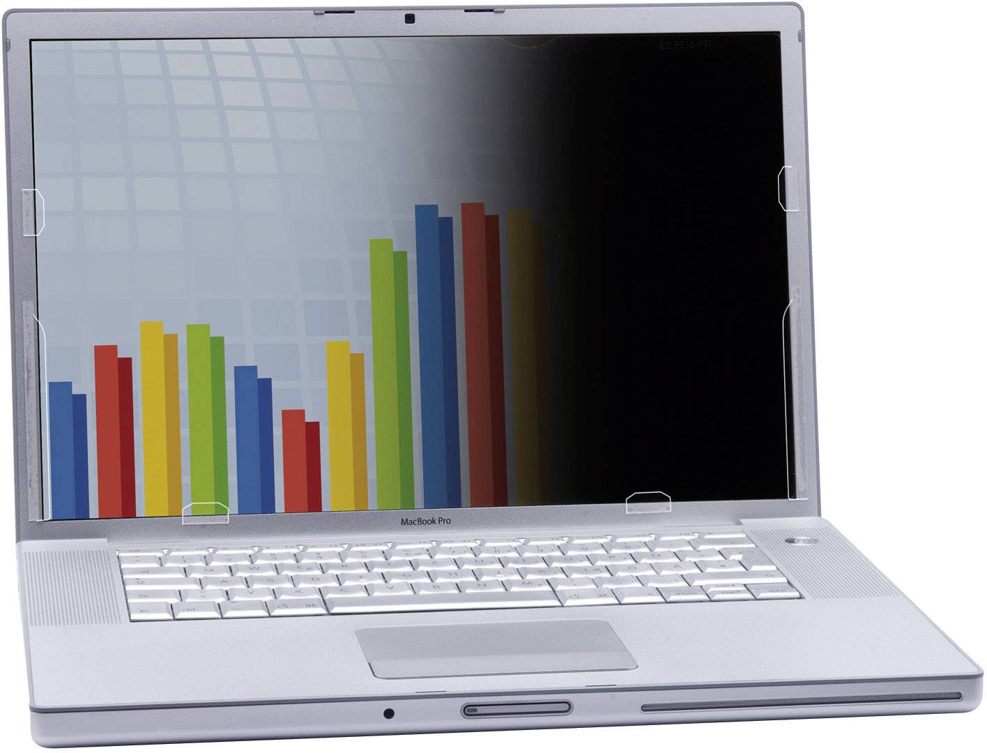 Ein geöffneter Laptop zeigt auf dem Bildschirm ein Diagramm mit bunten vertikalen Balken unterschiedlicher Höhe.