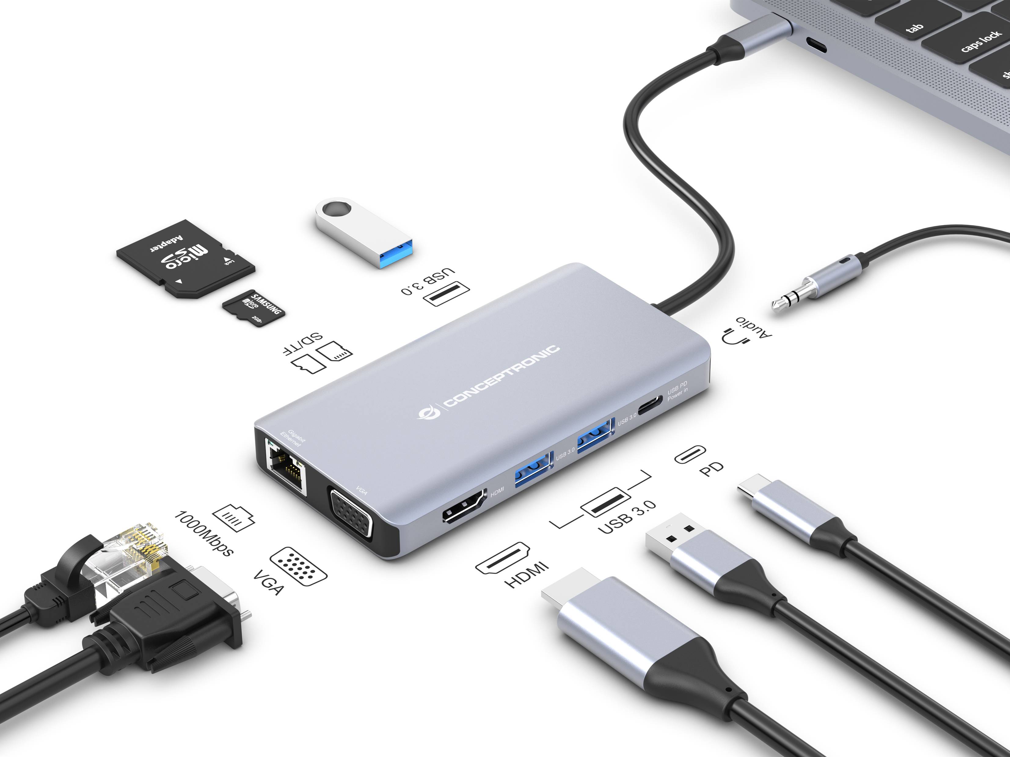 Conceptronic DONN20G - Dockingstation - USB-C 3.2 Gen 1