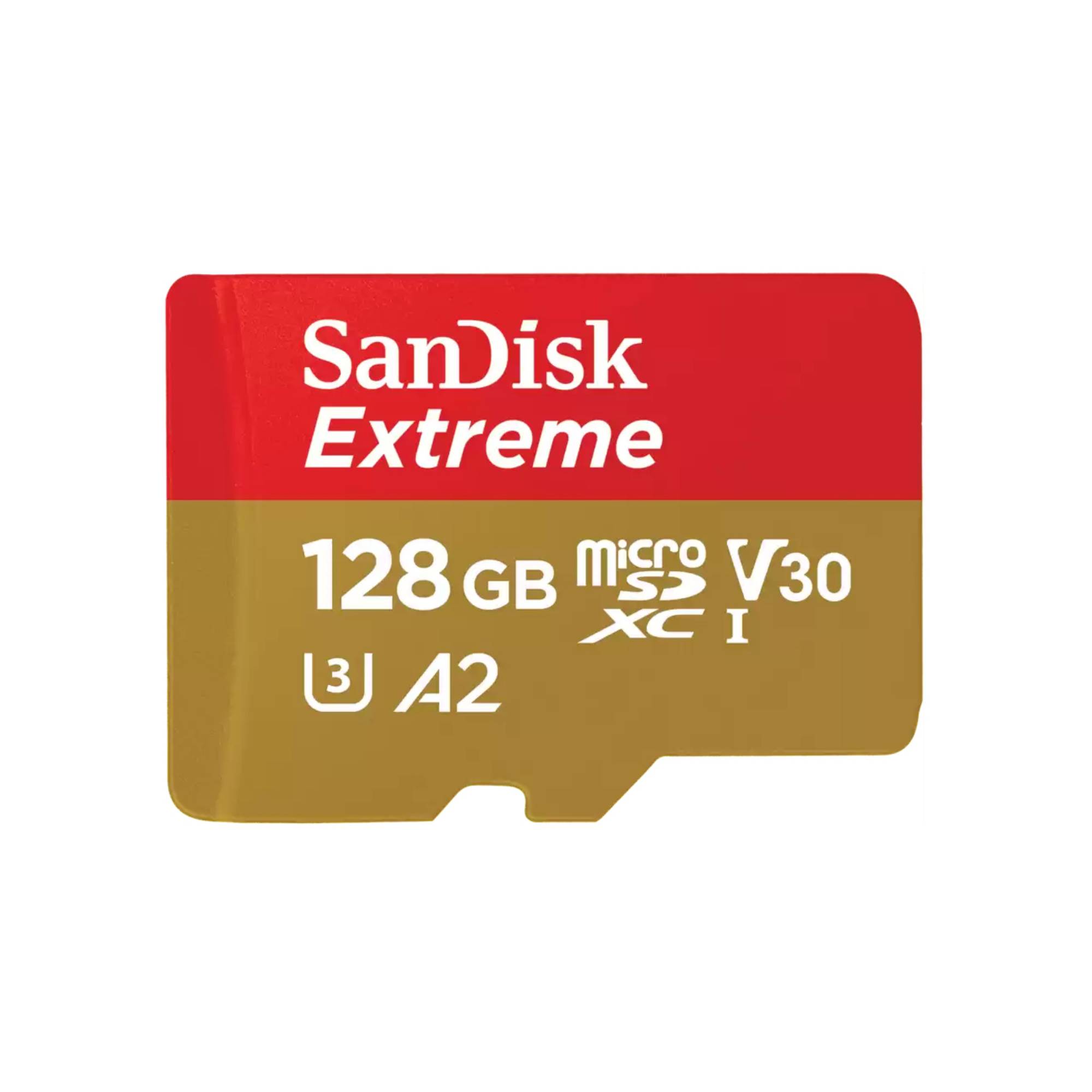SanDisk Extreme microSDXC-Karte 128 GB Class 10, UHS-I, v30 Video Speed Class stoßsicher, Wasserdicht