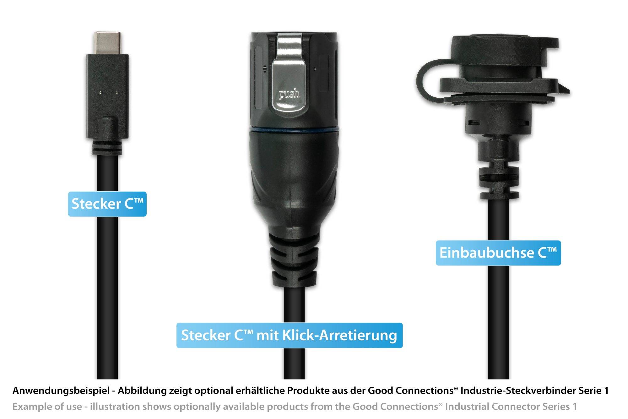 Industrie-Steckverbinder S1 - USB 3.2 Gen. 2 Kabel, Stecker C™ an Einbaubuchse C™, M16, IP65/67, 1m, Good Connections®