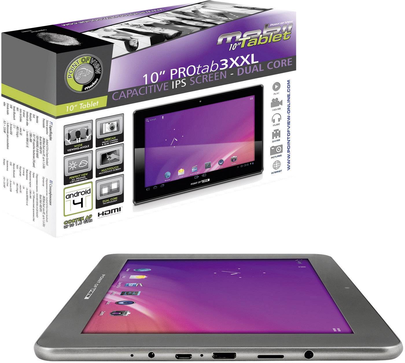 Point of View 8 GB Schwarz Android-Tablet 25.7 cm (10.1 Zoll) 1.5 GHz Android™ 4.1