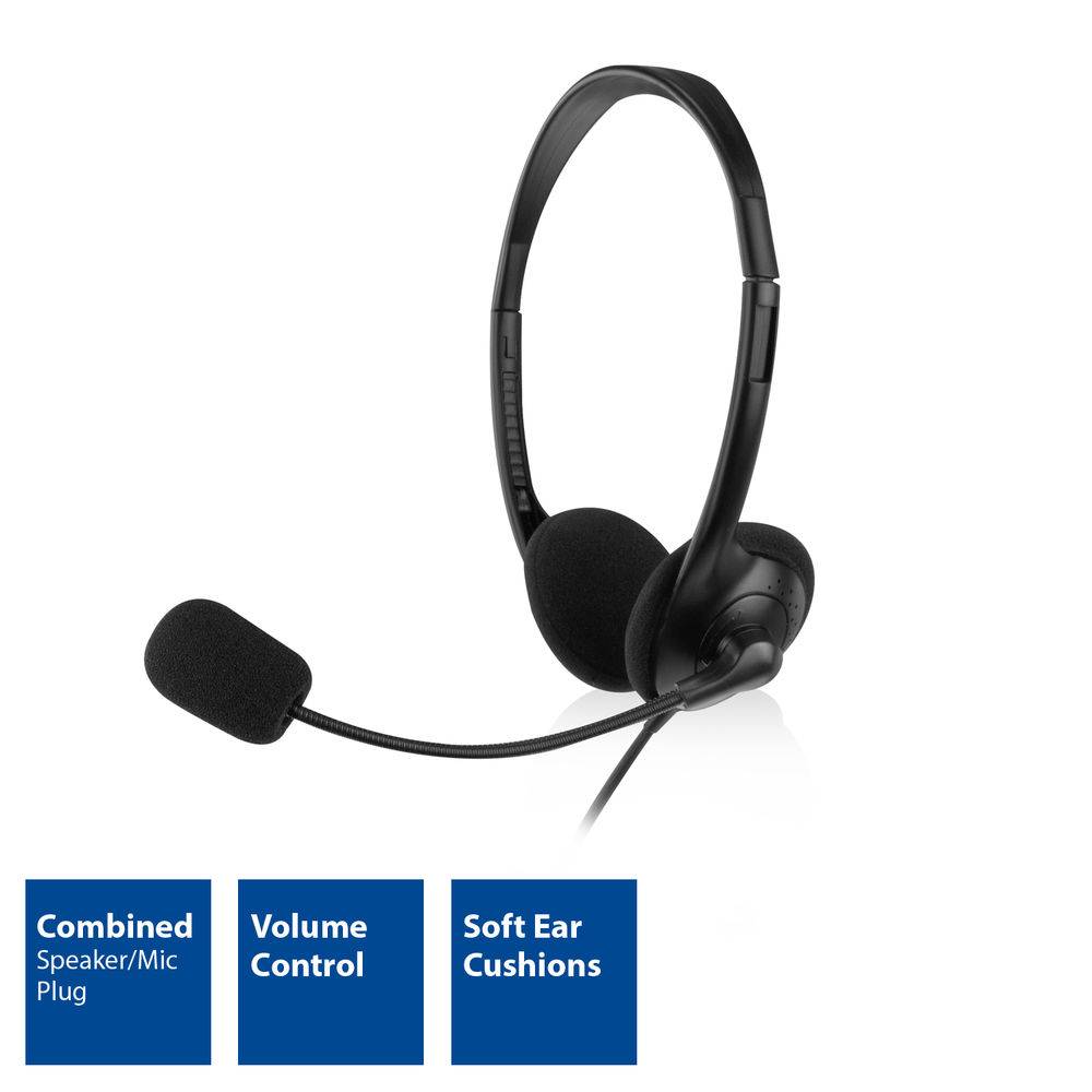 ACT AC9330 On-Ear-Headset | Flexibles Mikrofon | 3,5-mm-Audiobuchse | Schwarz | 2 Meter