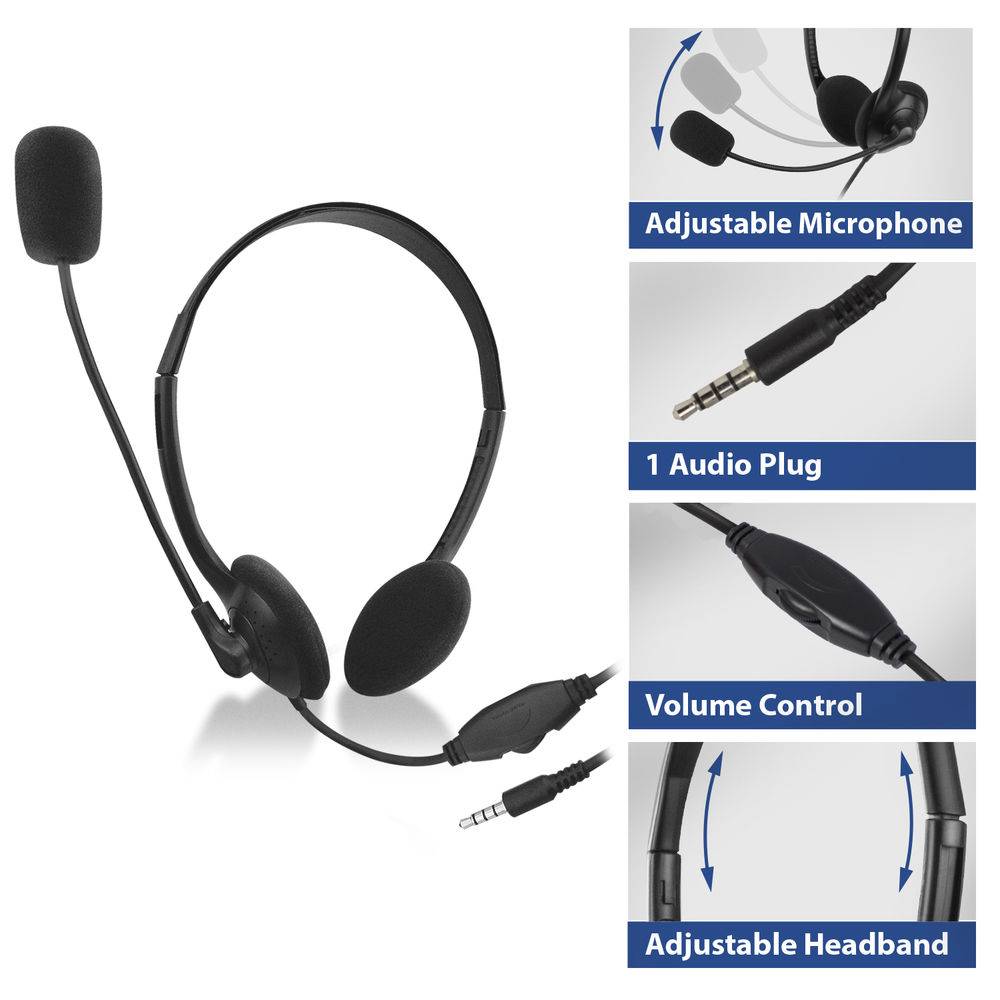 ACT AC9330 On-Ear-Headset | Flexibles Mikrofon | 3,5-mm-Audiobuchse | Schwarz | 2 Meter