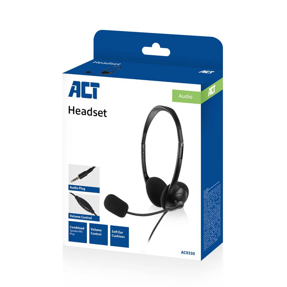 ACT AC9330 On-Ear-Headset | Flexibles Mikrofon | 3,5-mm-Audiobuchse | Schwarz | 2 Meter