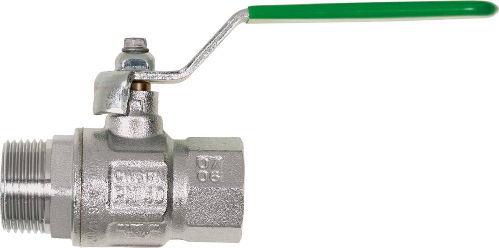 Trinkwasserkugelhahn DIN-DVGW, MS vernickelt, Hebelgriff, IG/AG, G 1/2", PN50, SB