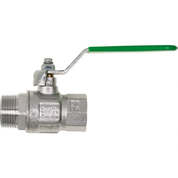 Trinkwasserkugelhahn DIN-DVGW, MS vernickelt, Hebelgriff, IG/AG, G 1/2", PN50, SB Trinkwasserkugelhahn DIN-DVGW, MS vernickelt, Hebelgriff, IG/AG, G 1/2", PN50, SB