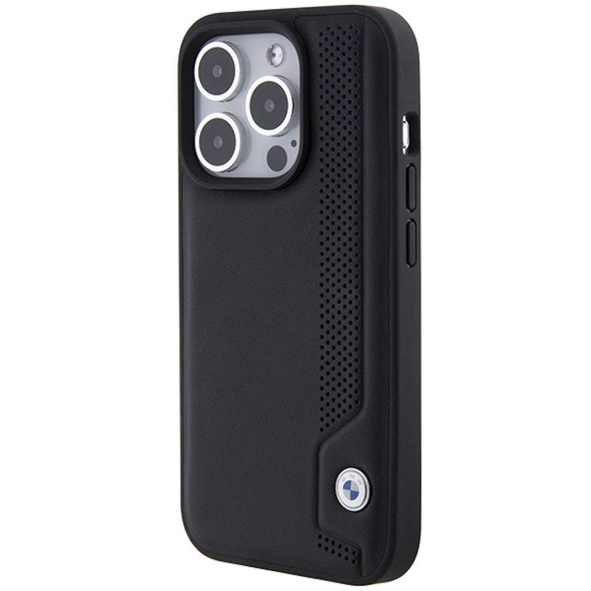BMW Leder Blue Dots iPhone 15 Pro Max Hülle - Schwarz