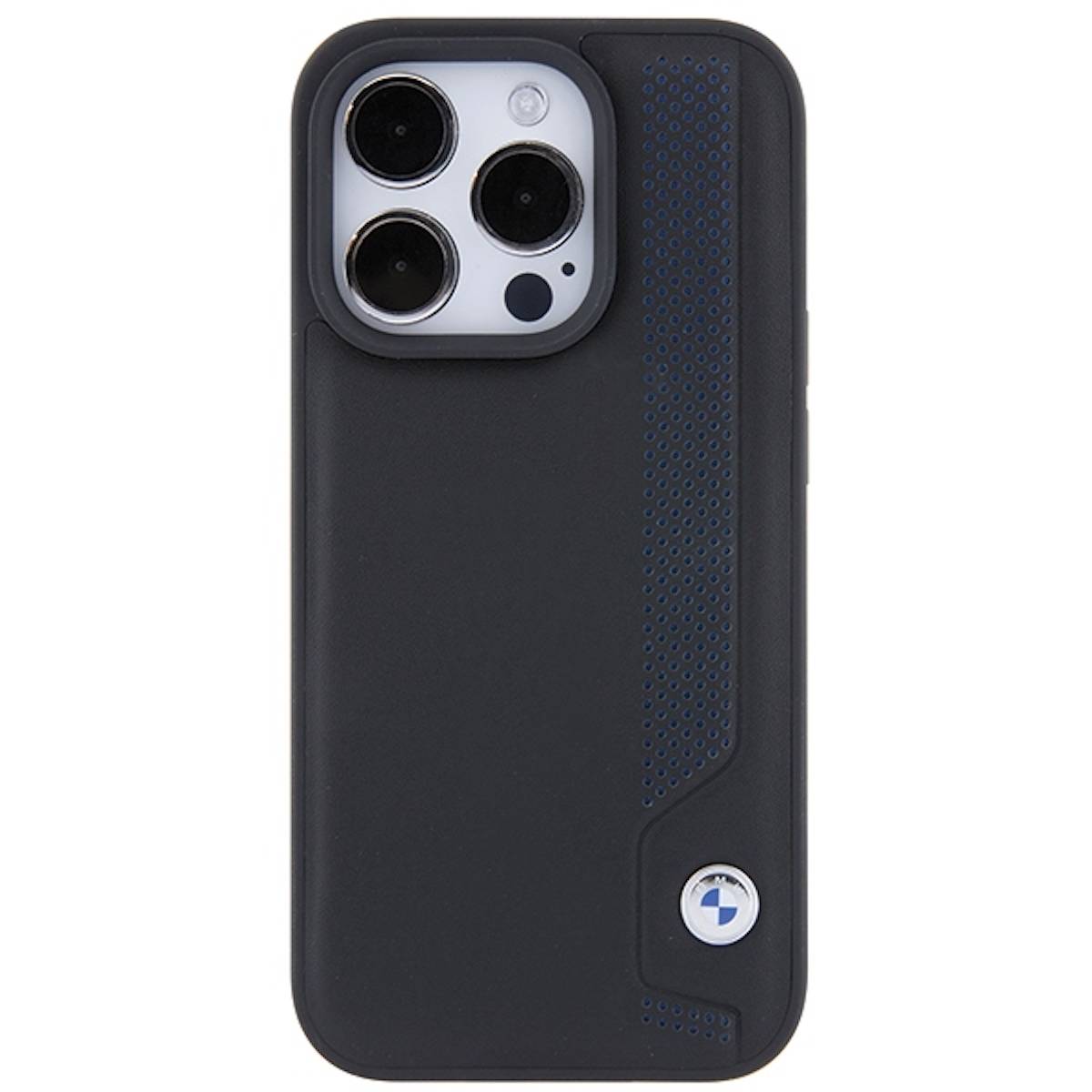 BMW Leder Blue Dots iPhone 15 Pro Max Hülle - Schwarz