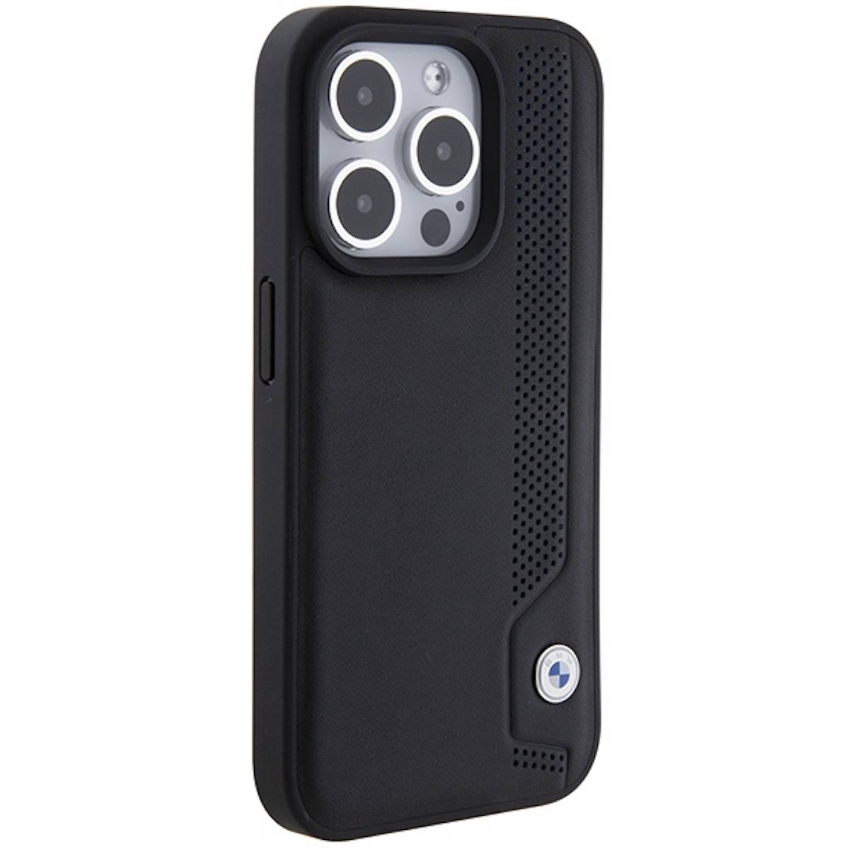 BMW Leder Blue Dots iPhone 15 Pro Max Hülle - Schwarz