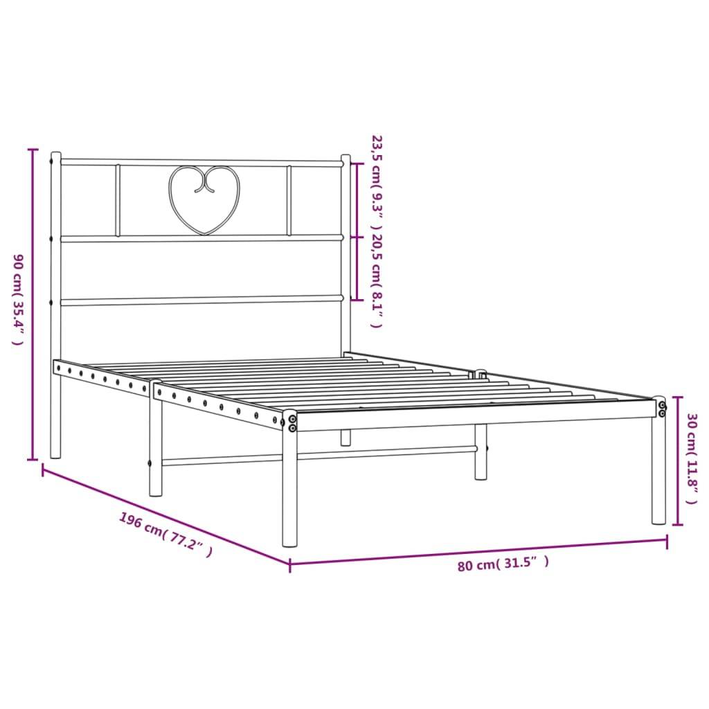 vidaXL Metallbett ohne Matratze mit Kopfteil Weiß 75x190 cm