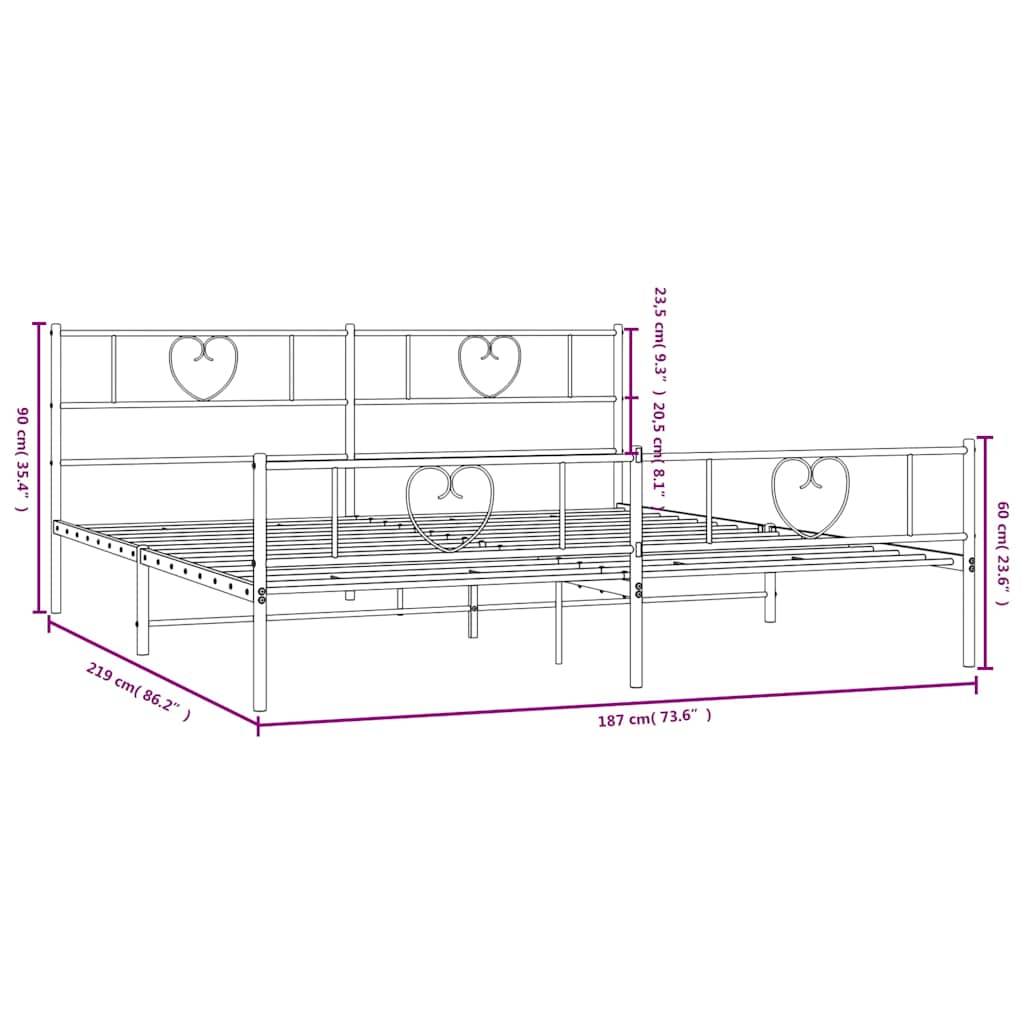 vidaXL Bettgestell mit Kopf- und Fußteil Metall Weiß 183x213 cm