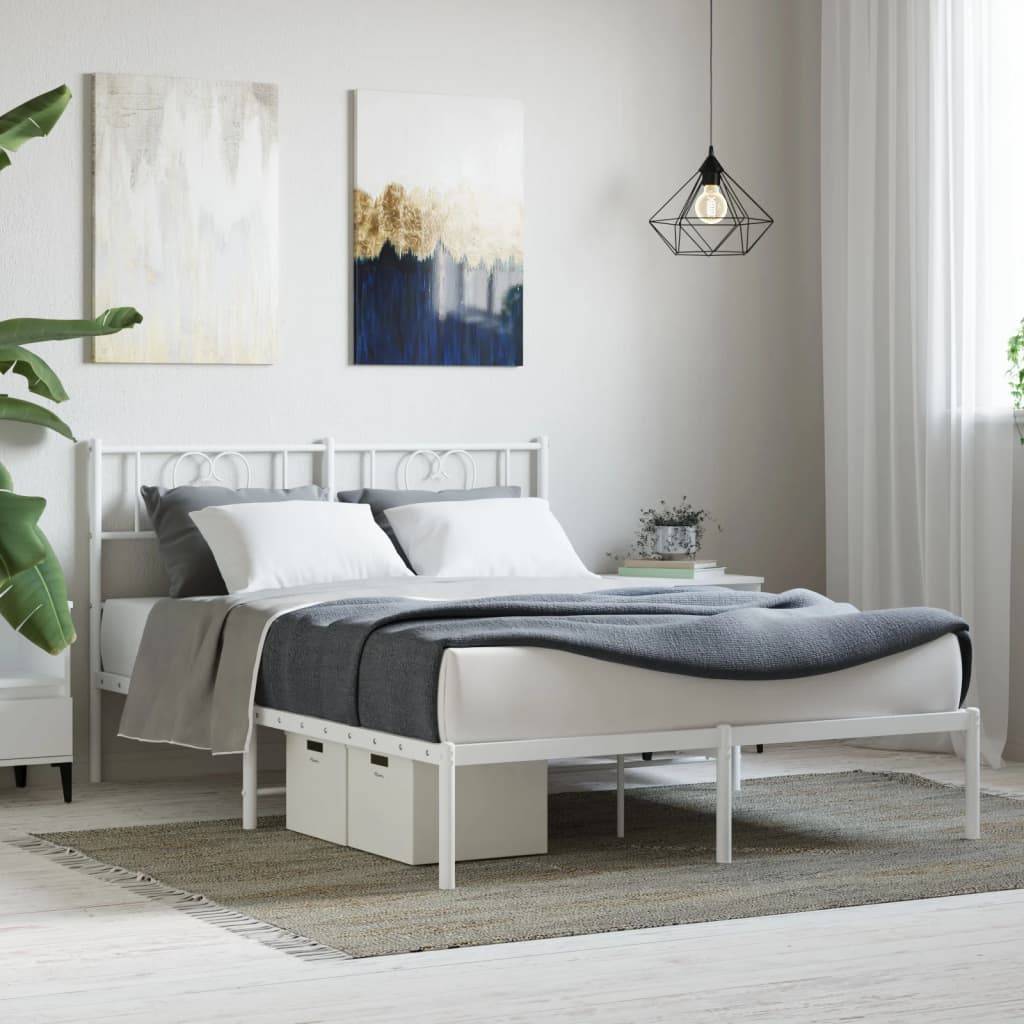 vidaXL Bettgestell mit Kopfteil Metall Weiß 135x190 cm