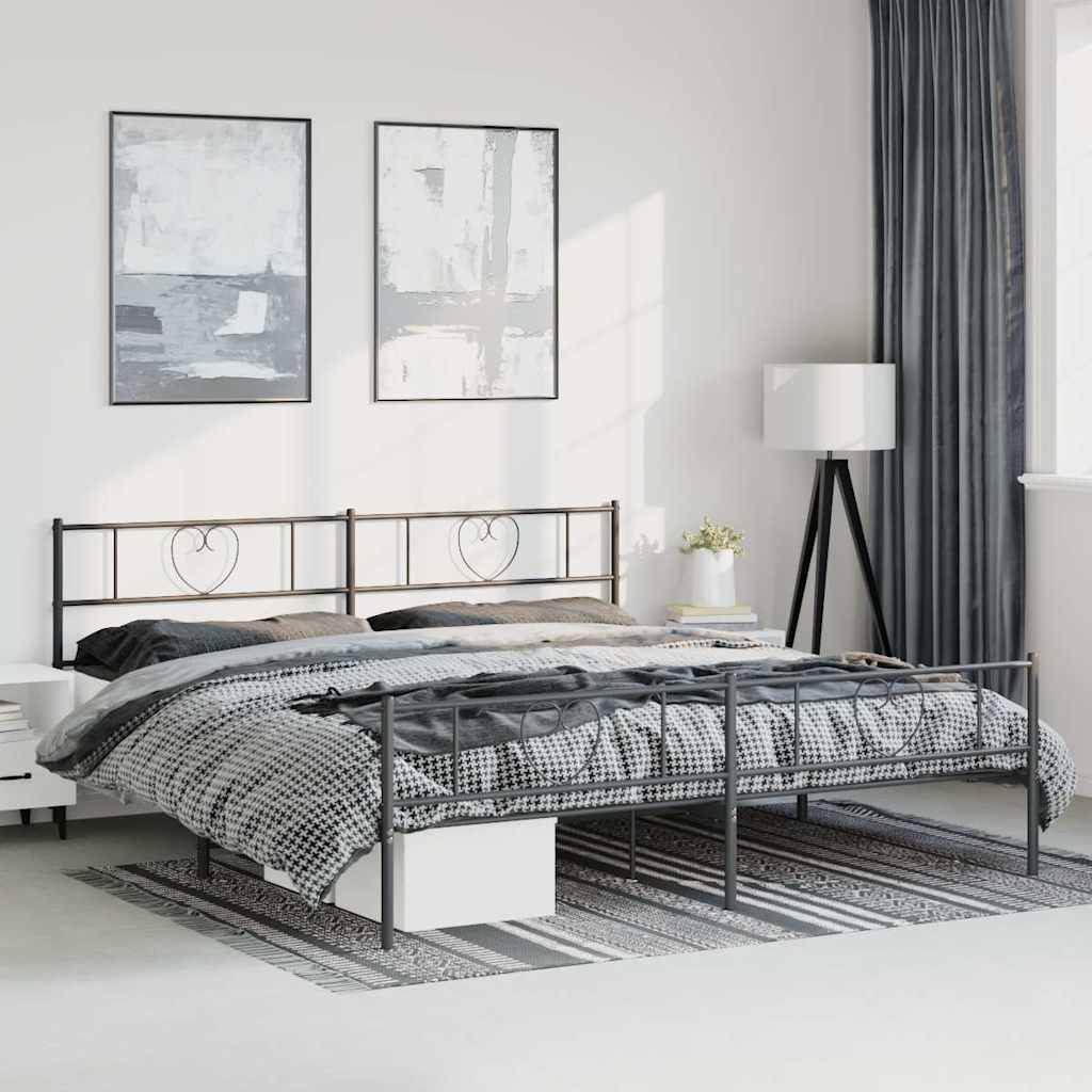 vidaXL Bettgestell mit Kopf- und Fußteil Metall Schwarz 193x203 cm