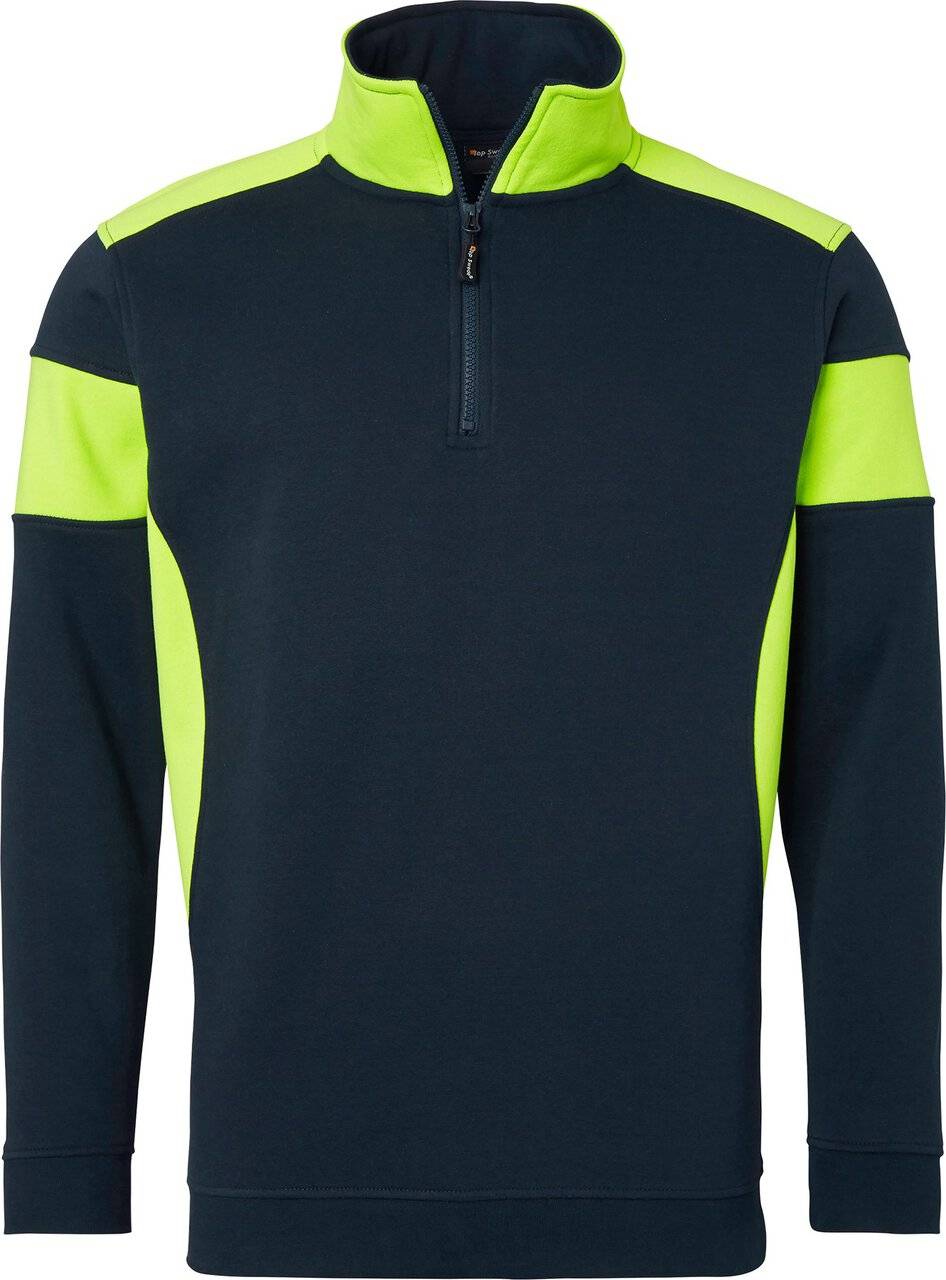 222 Half-Zip Sweatshirt, Unisex, navy blau/Fluoreszierendes gelb, S