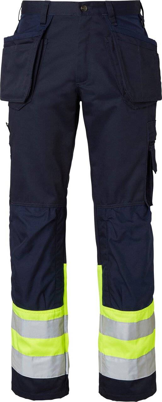 2171 Lange Handwerker Hose, Unisex, navy blau/Fluoreszierendes gelb, 46