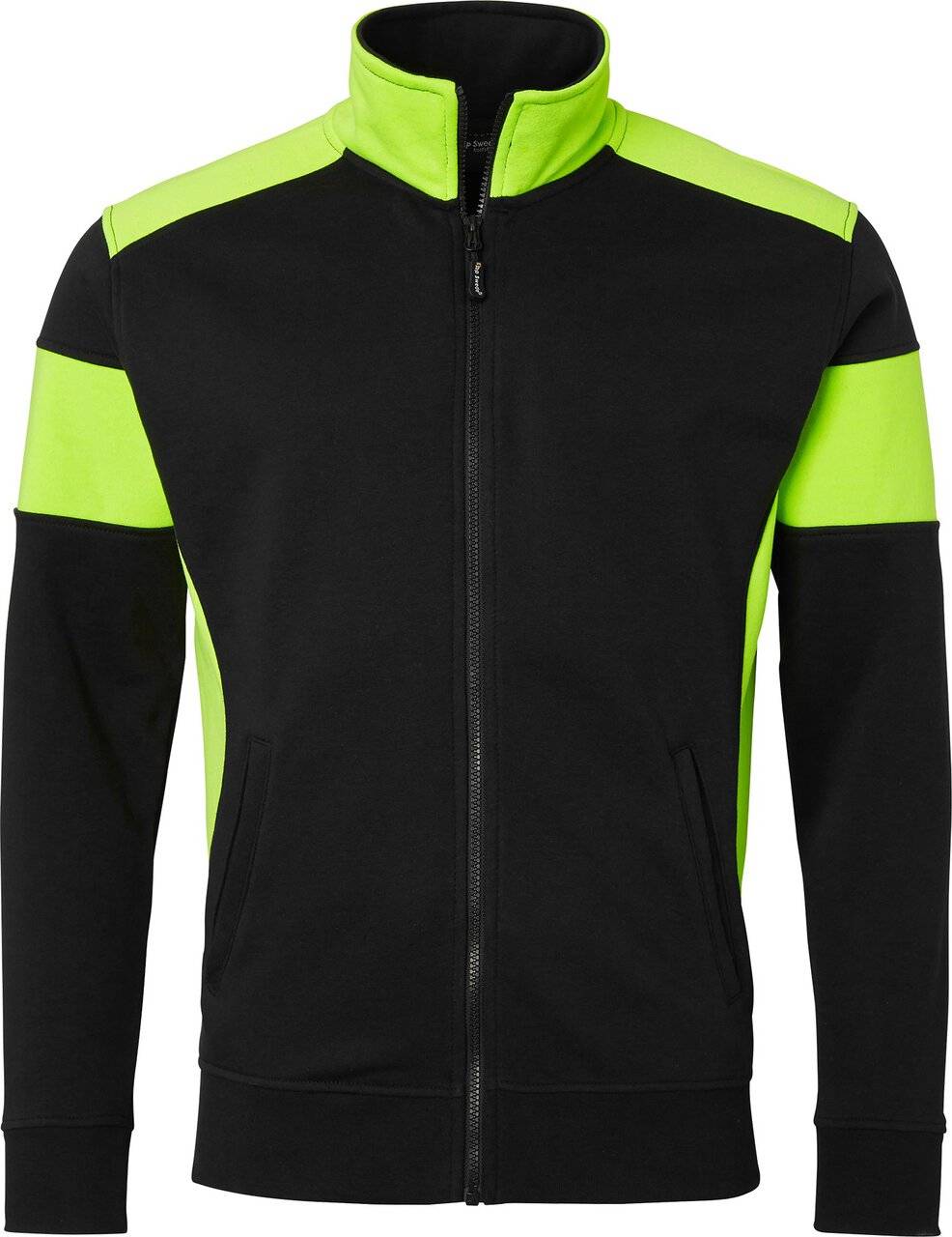 223 Full-Zip Sweatshirt, Unisex, schwarz/Fluoreszierendes gelb, XL