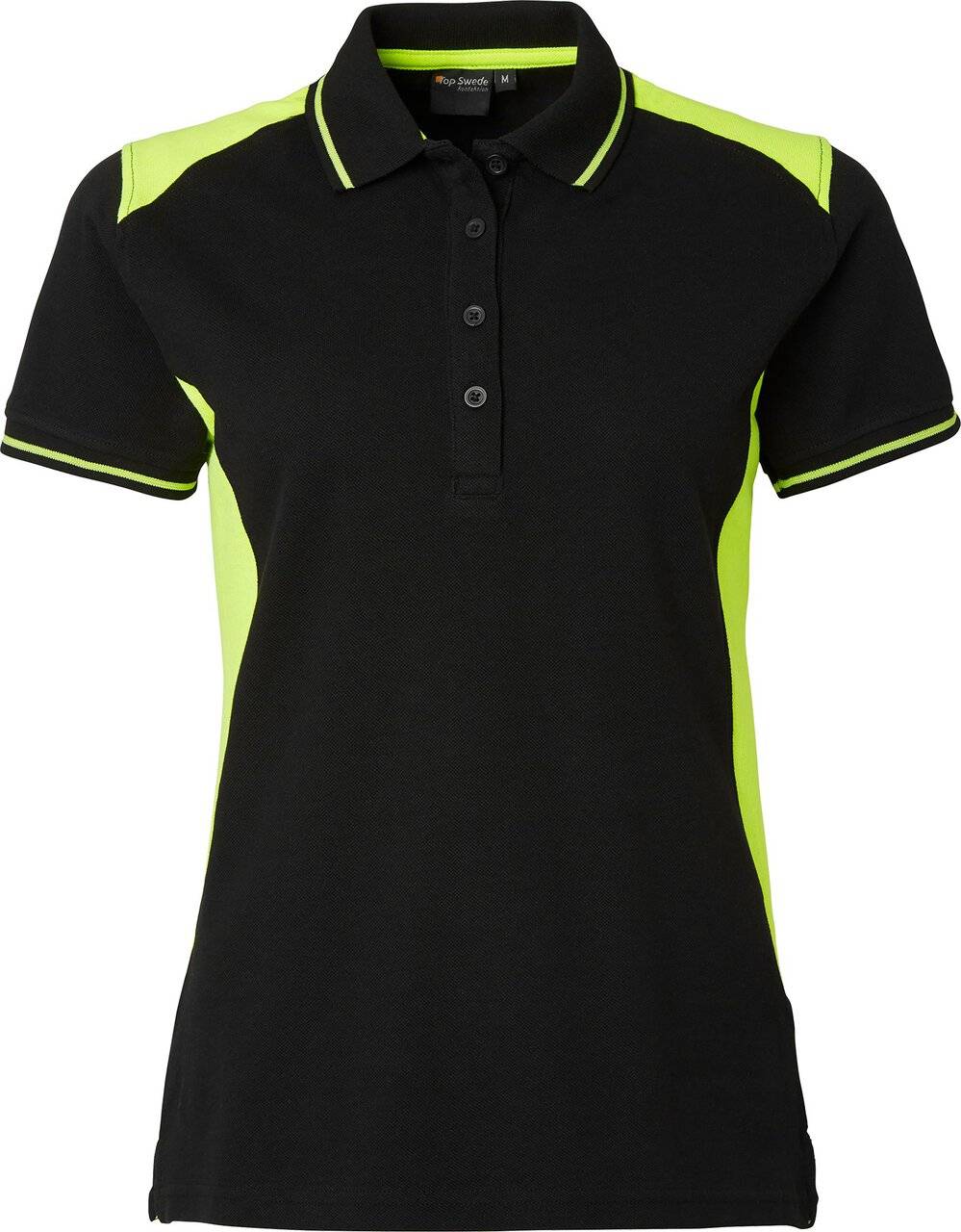 214 Poloshirt, Damen, schwarz/Fluoreszierendes gelb, XS