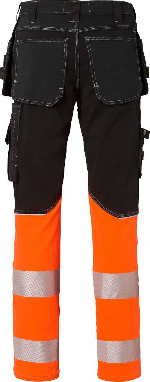 312 Lange Handwerker Hose, Unisex, schwarz/Fluoreszierendes orange, 28
