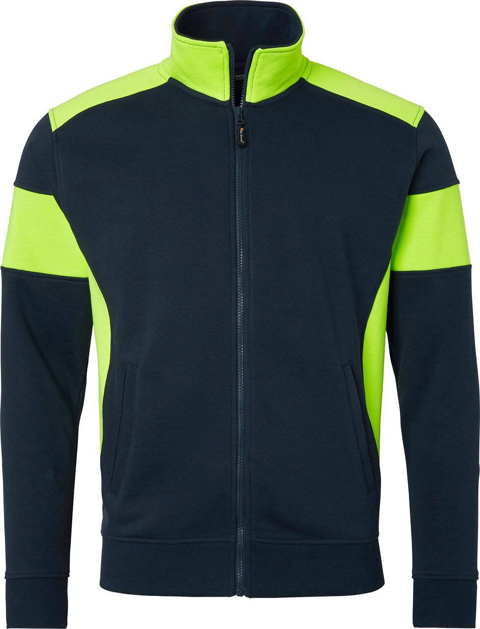 223 Full-Zip Sweatshirt, Unisex, navy blau/Fluoreszierendes gelb, XXL