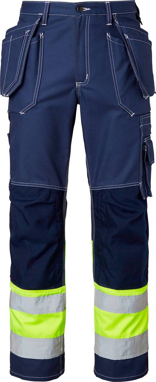 2515 Lange Handwerker Hose Hohe Sichtbarkeit, Unisex, navy blau/Fluoreszierendes gelb, 56