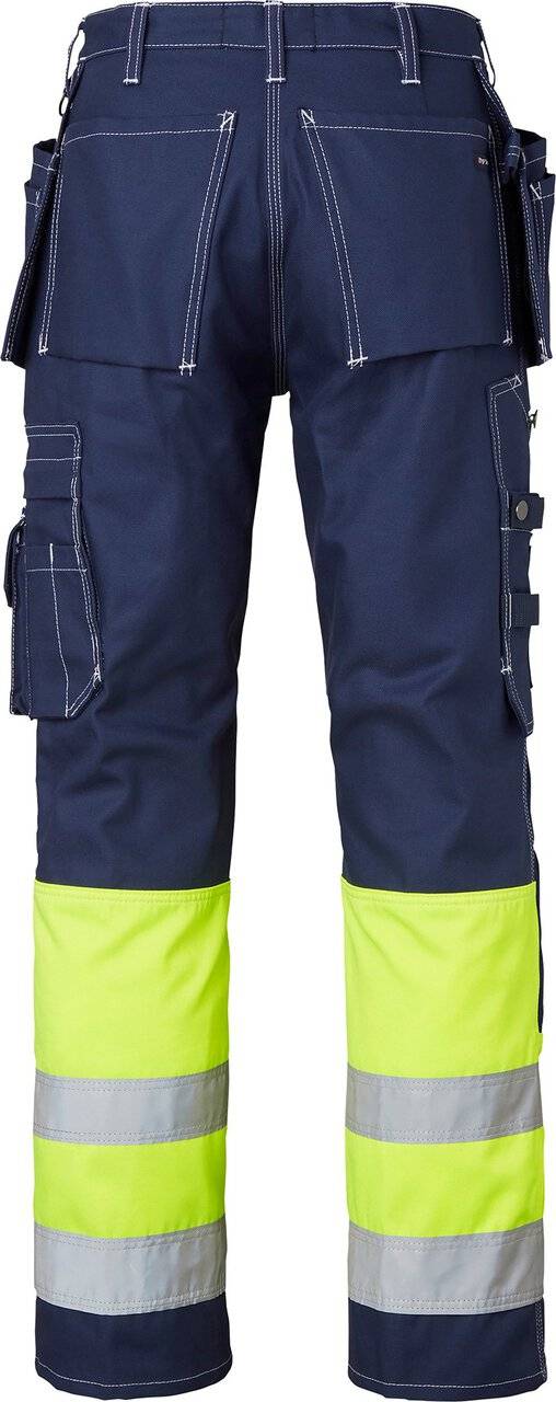 2515 Lange Handwerker Hose Hohe Sichtbarkeit, Unisex, navy blau/Fluoreszierendes gelb, 56