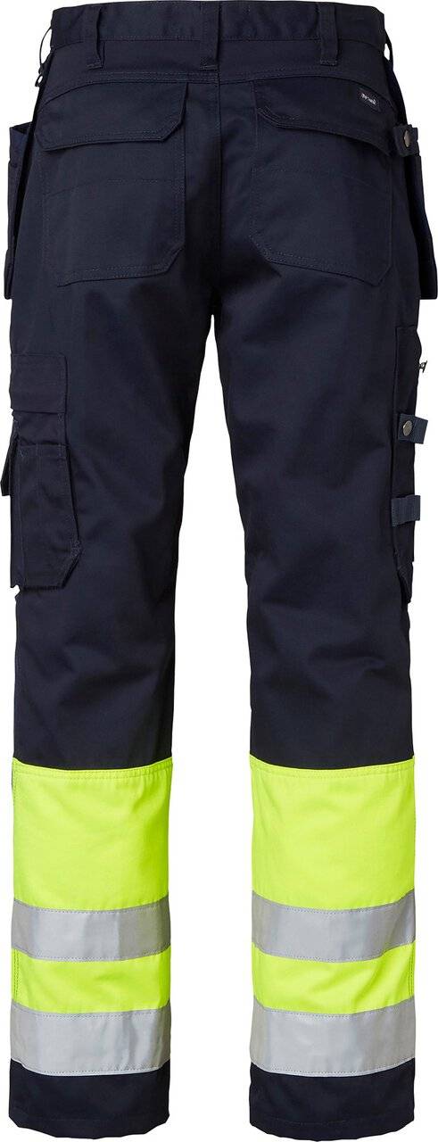 2171 Lange Handwerker Hose, Unisex, navy blau/Fluoreszierendes gelb, 30