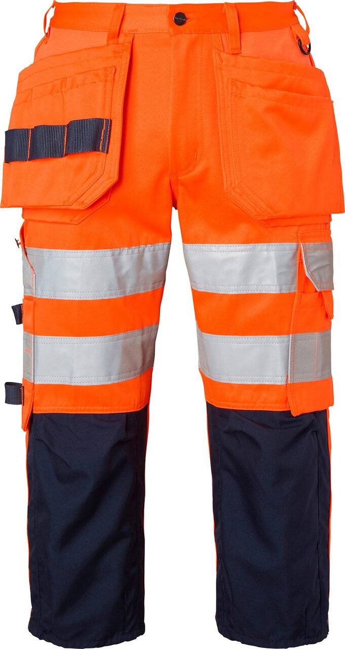 218 3/4 Handwerker Hose, Unisex, Fluoreszierendes orange/navy blau, 54