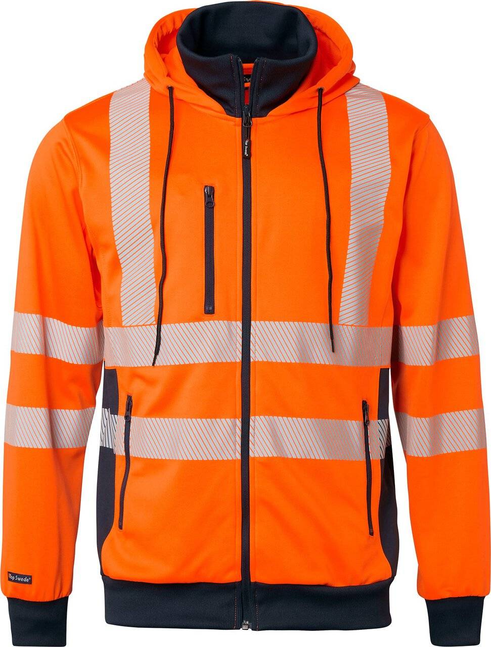 1729 Full-Zip Sweatshirt, Unisex, Fluoreszierendes orange/navy blau, XL